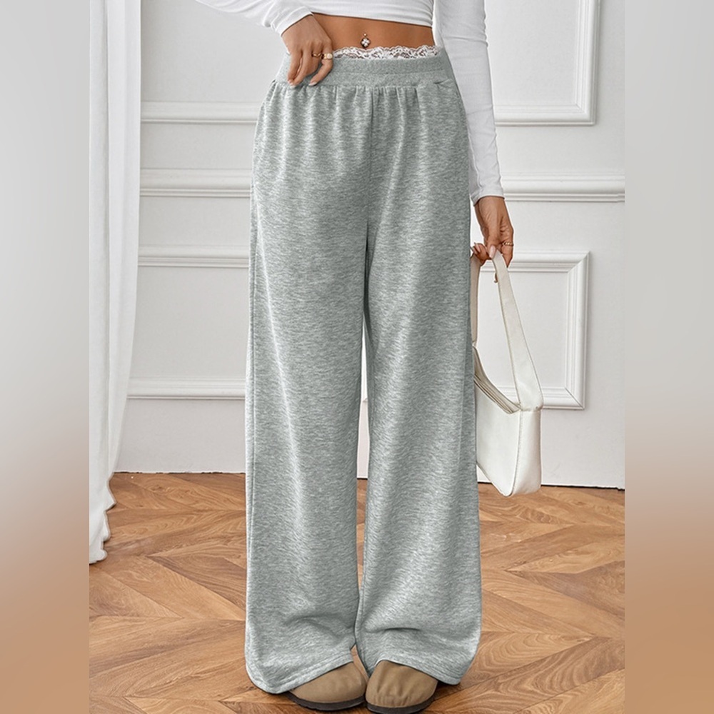 Lace Detail Wide Leg Casual Pants